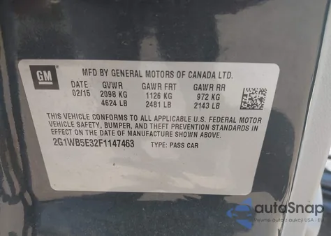 2015 Chevrolet Impala Limited Lt z USA, uszkodzony, nr VIN 2G1WB5E32F1147463